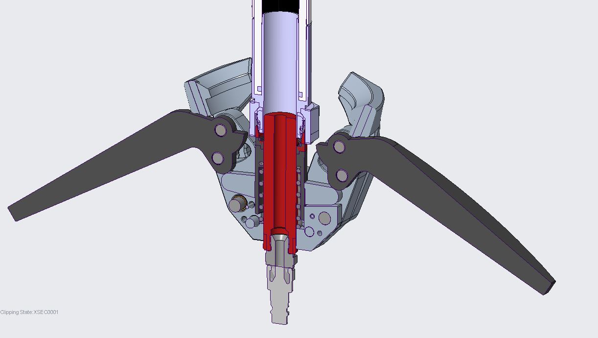 Real CAD section view of leak detection device mechanism
