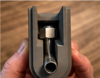 Tube fitting positioned within the production tool